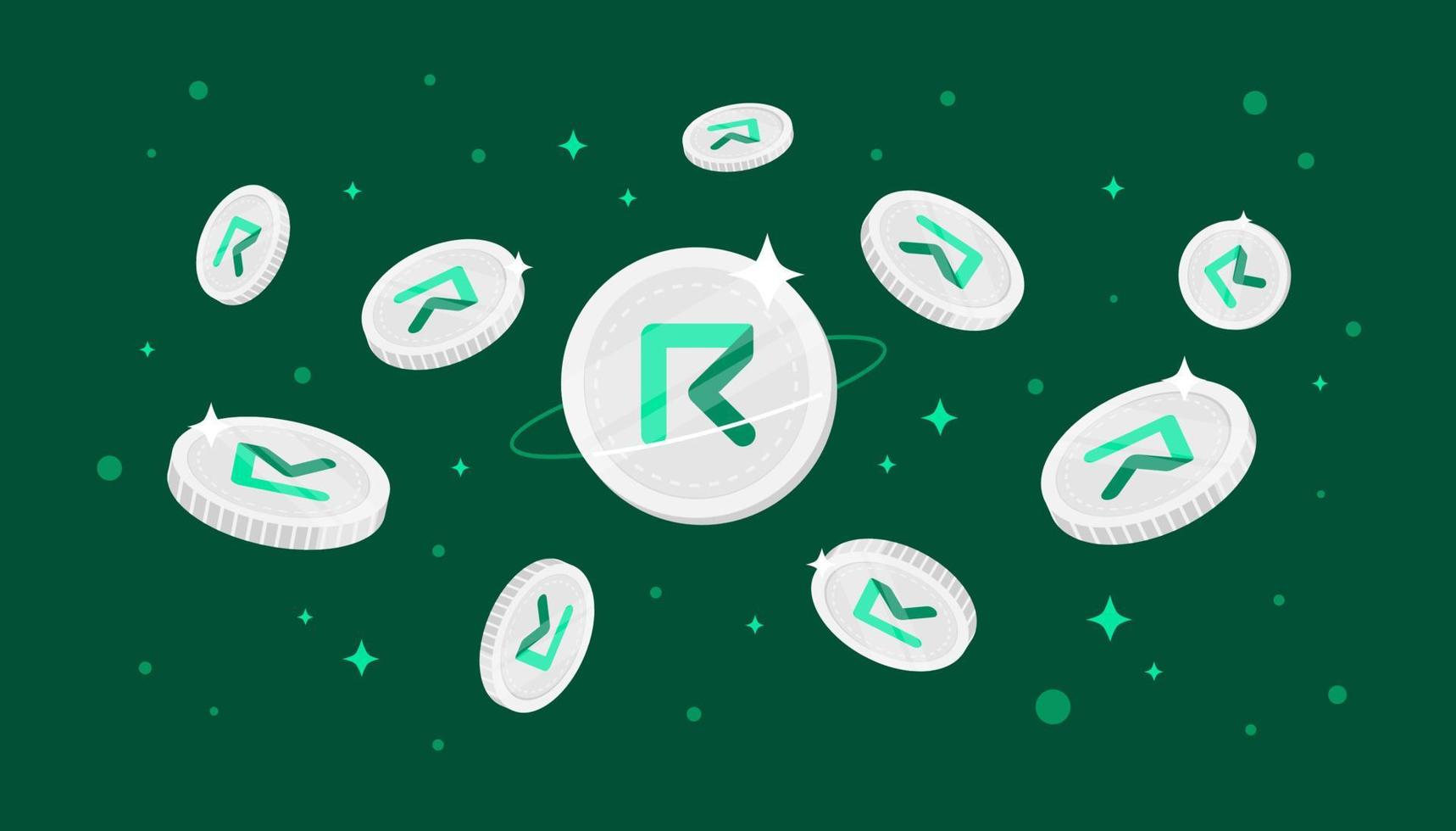 Request coins falling from the sky. REQ cryptocurrency concept banner background. vector