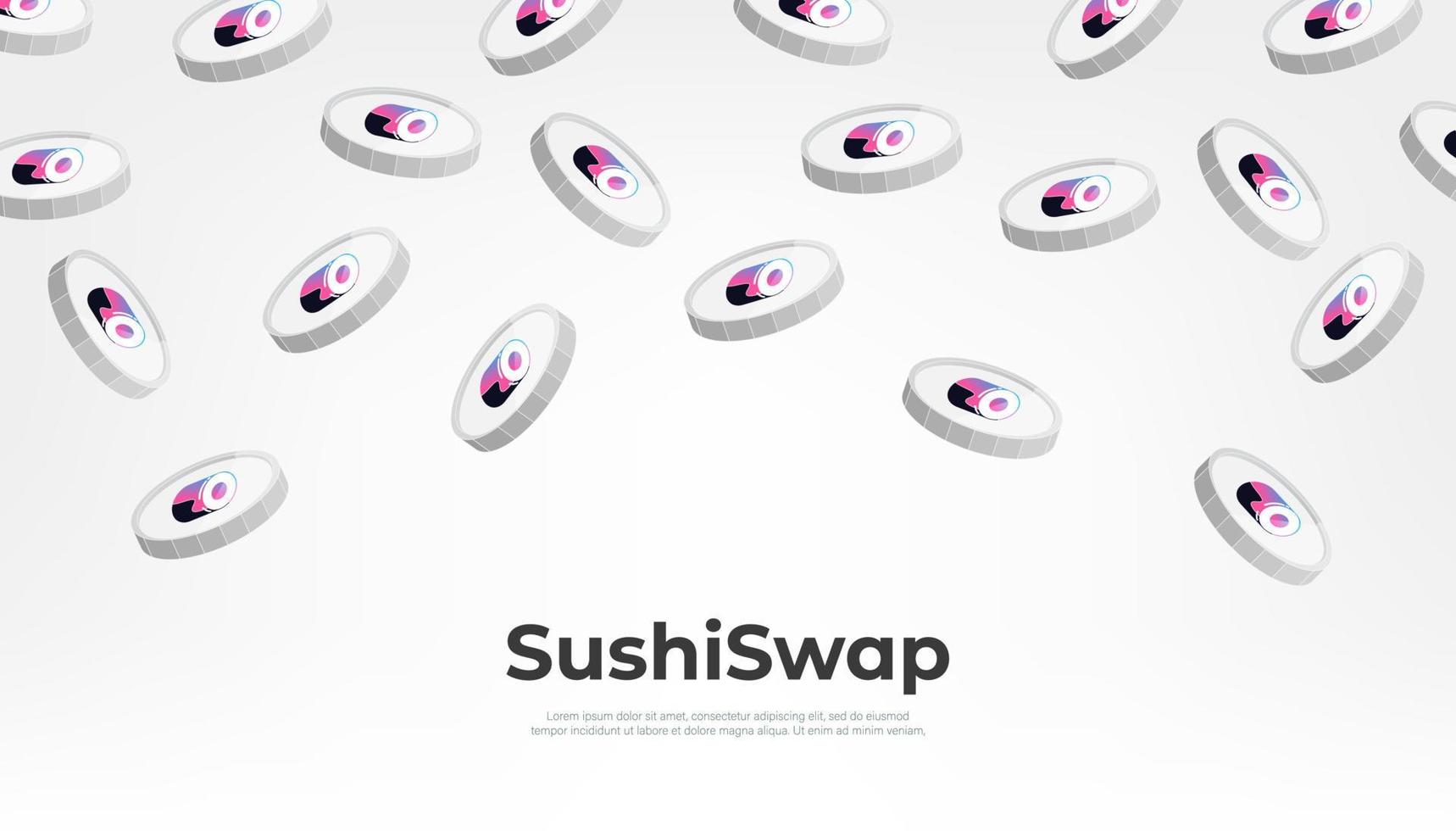 SushiSwap coin falling from the sky. SUSHI cryptocurrency concept banner background. vector