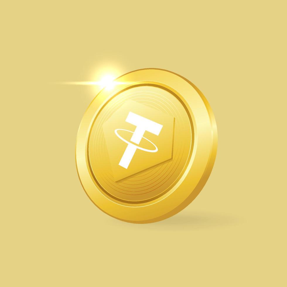Tether Gold XAUT coin. Tether Gold is a stablecoin under the ticker XAUT. vector