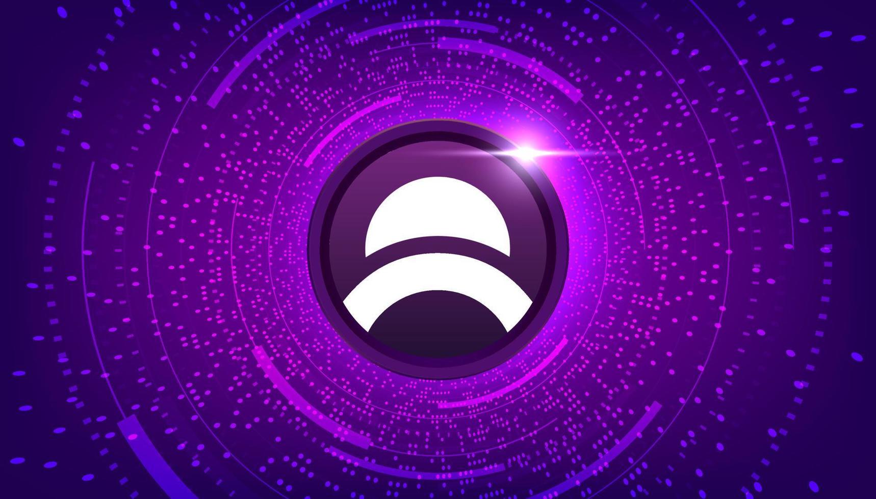 Mines of Dalarnia DAR coin crypto currency themed banner. DAR icon on modern purple color background. vector