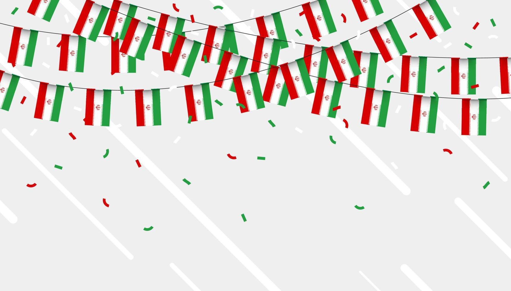 Iran celebration bunting flags with confetti and ribbons on white background. vector illustration.