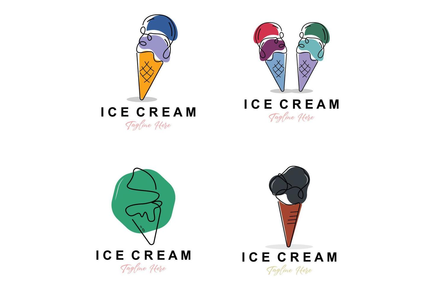 diseño de logotipo de helado, ilustración de alimentos fríos dulces frescos, vector favorito de los niños, marca de producto