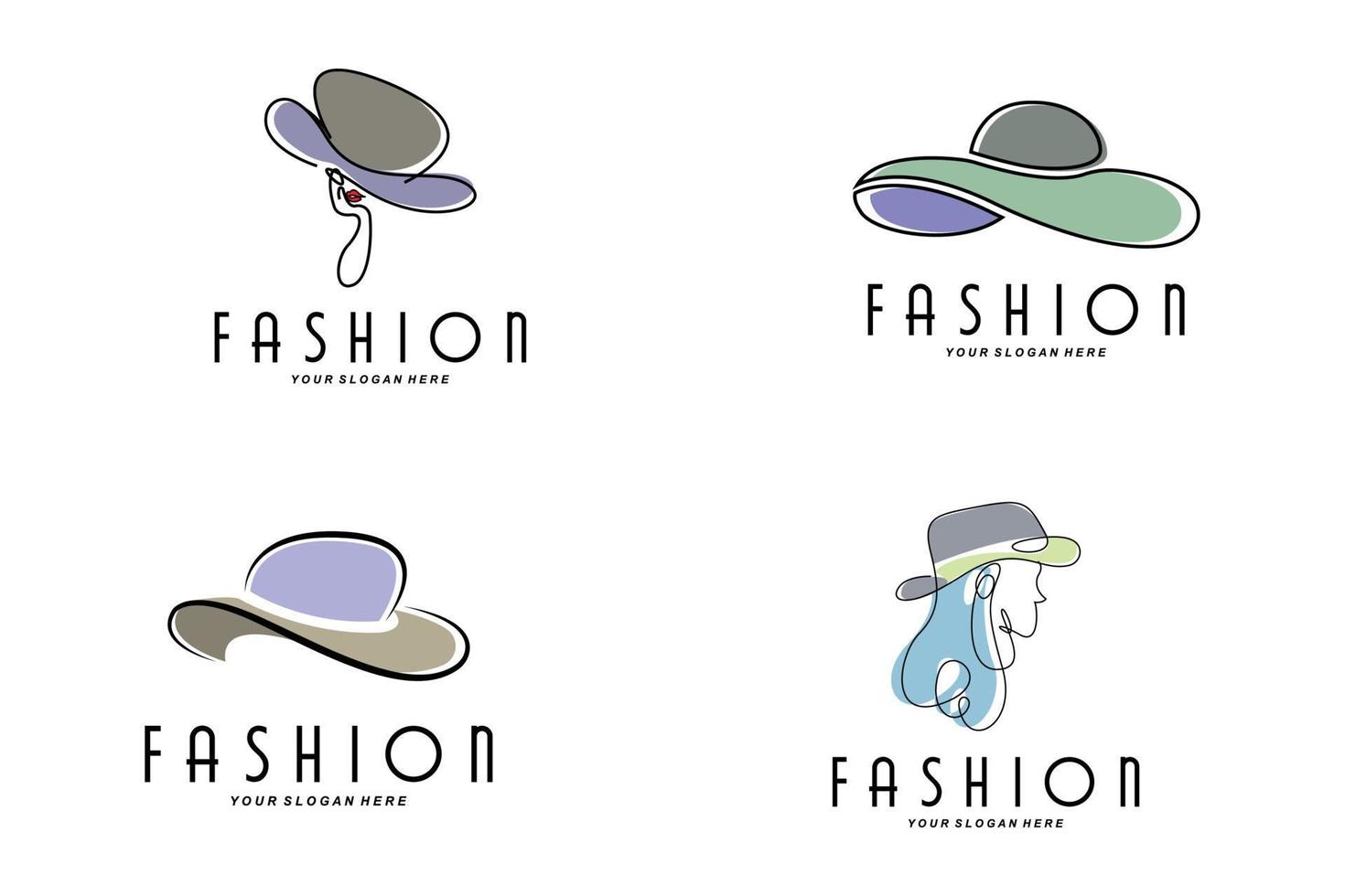 ilustración de diseño de logotipo de sombrero de mujer accesorios de belleza de moda y cuidado de la marca del producto vector