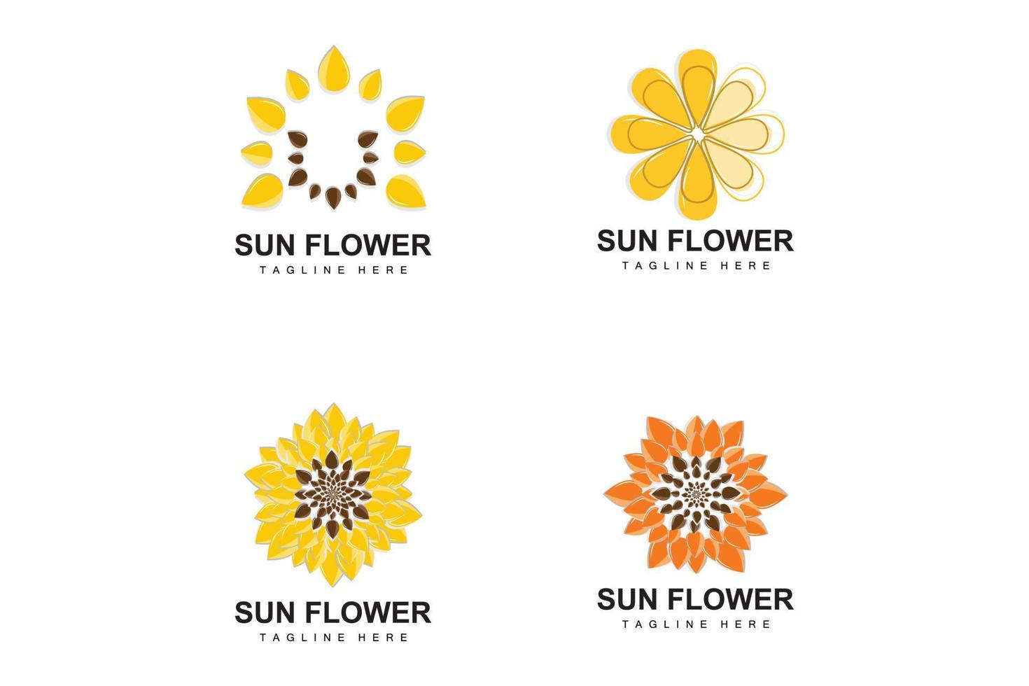 diseño de logotipo de girasol, vector de icono de planta de jardín de plantas ornamentales, marca de producto de la empresa