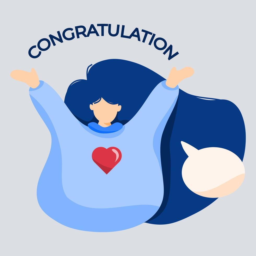 cute woman with blue sweeter saying congratulation vector