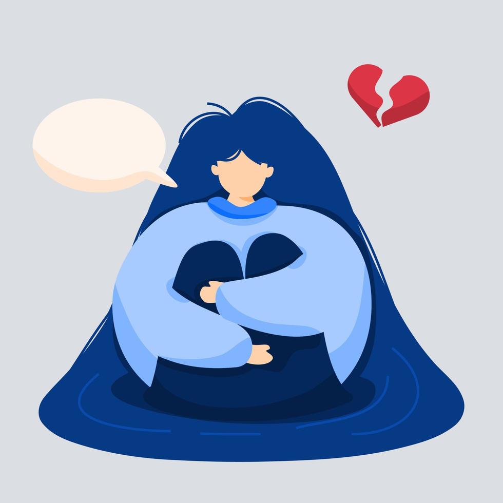 broken-hearted woman with blue sweeter vector