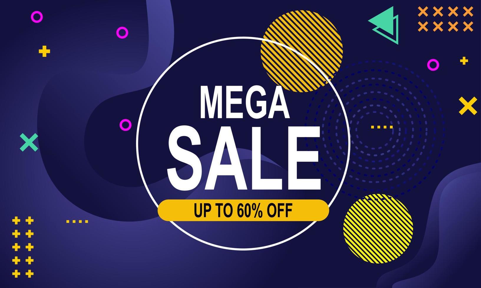 mega sale banner in memphis geometric style with a space theme. used for posters, flyers and advertisements vector