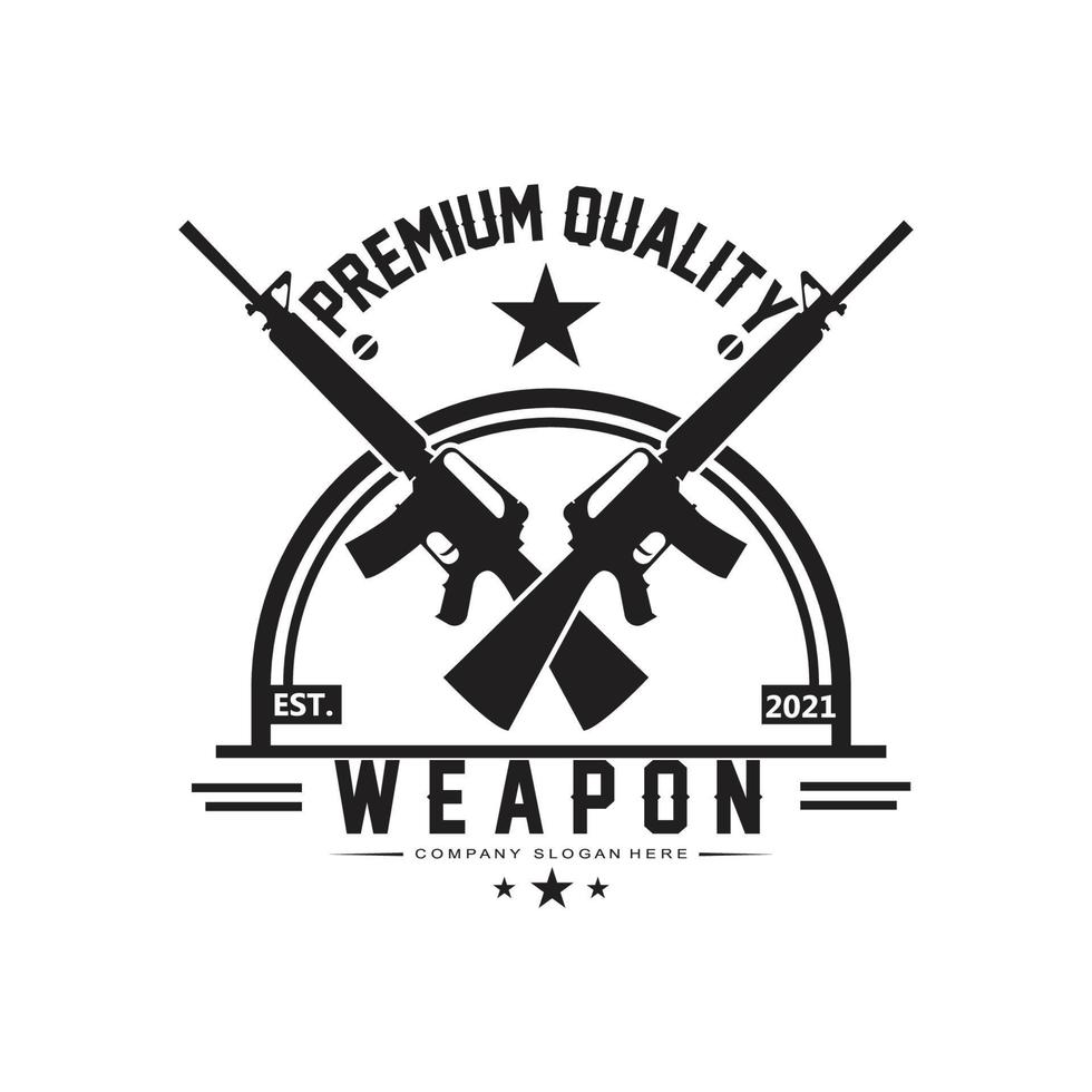 icono de vector de logotipo de arma automática. armas de batalla pistolas, rifles. ilustración militar y de armas