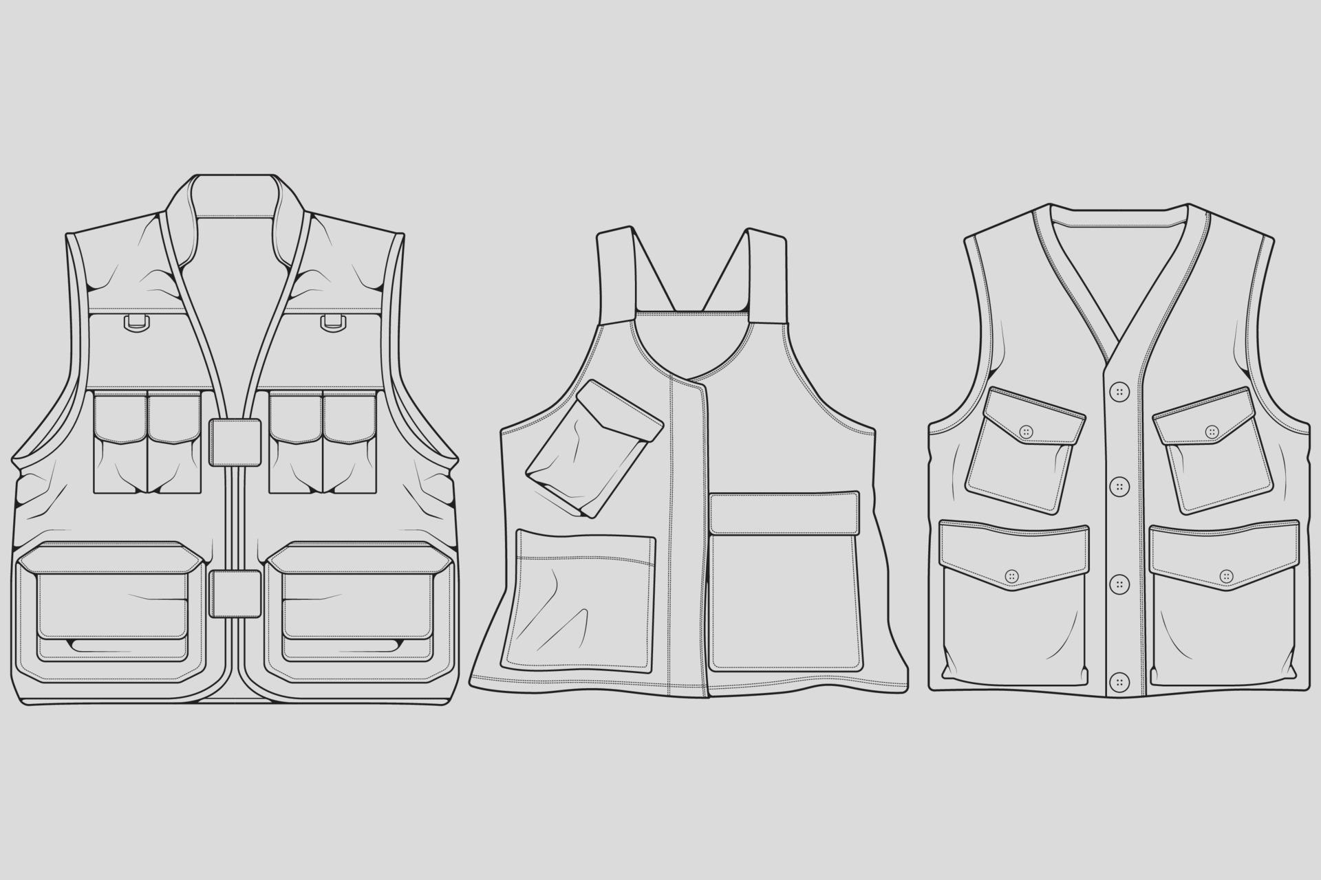 Set of chest vest bag outline drawing vector, chest vest bag in a ...