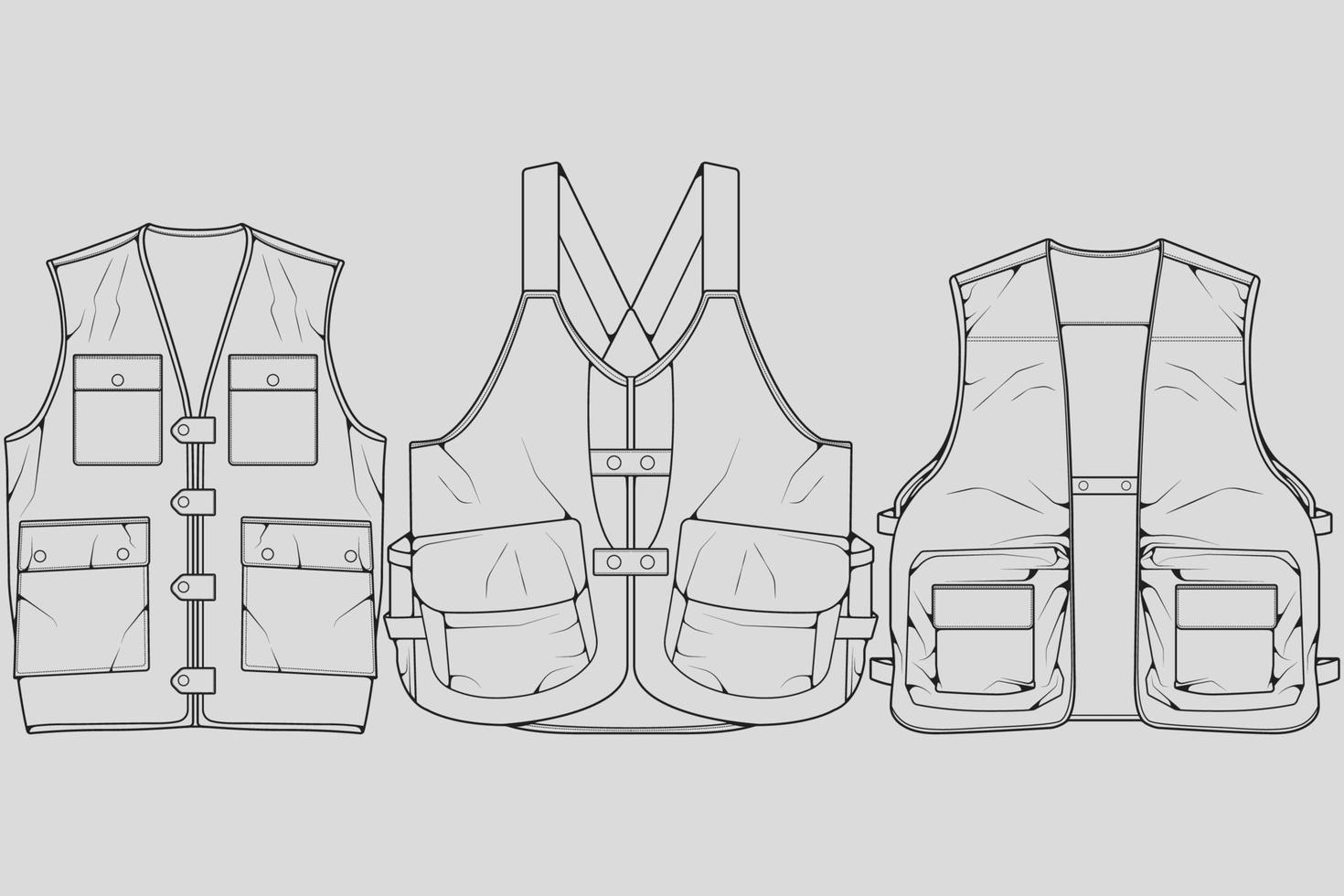 Set of chest vest bag outline drawing vector, chest vest bag in a sketch style, trainers template outline, vector Illustration.
