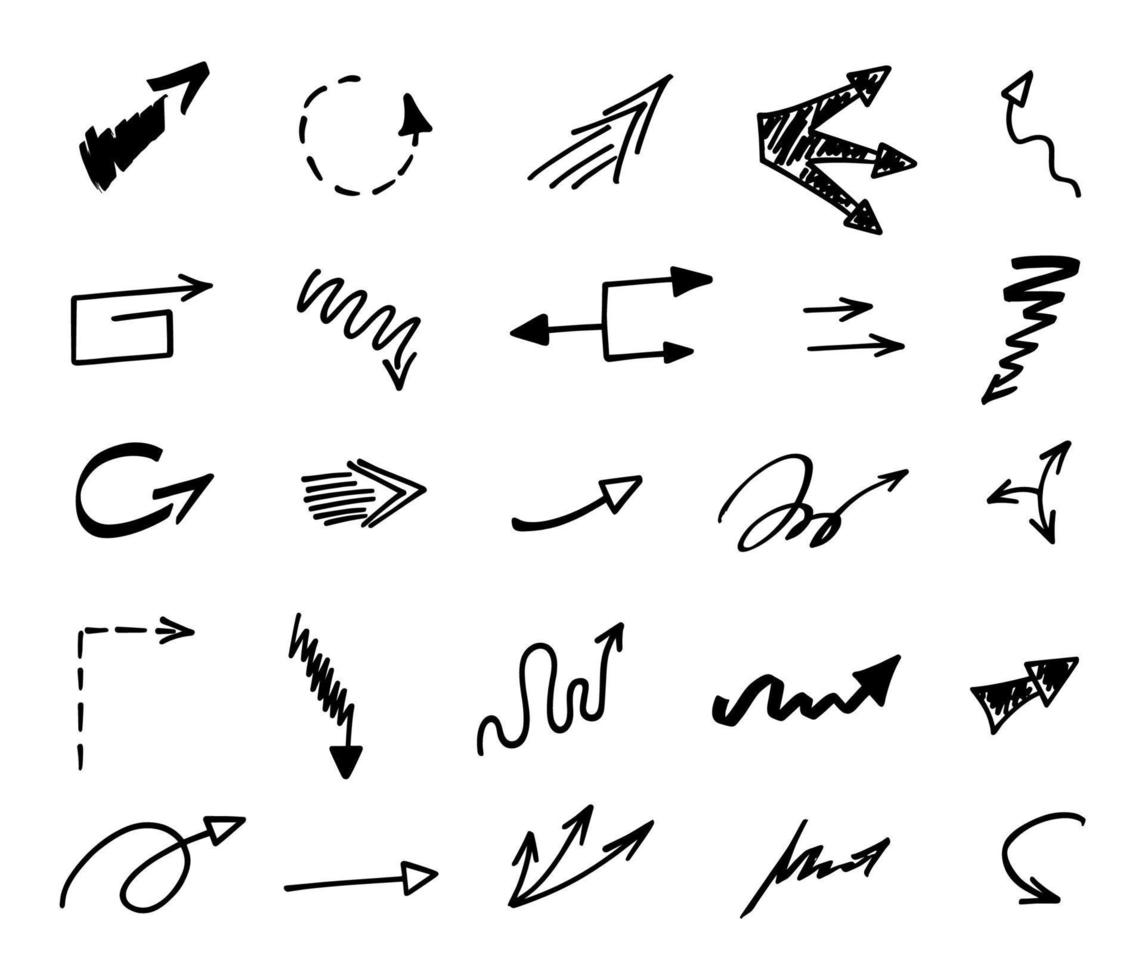 Vector set of hand drawn arrows, elements for presentation