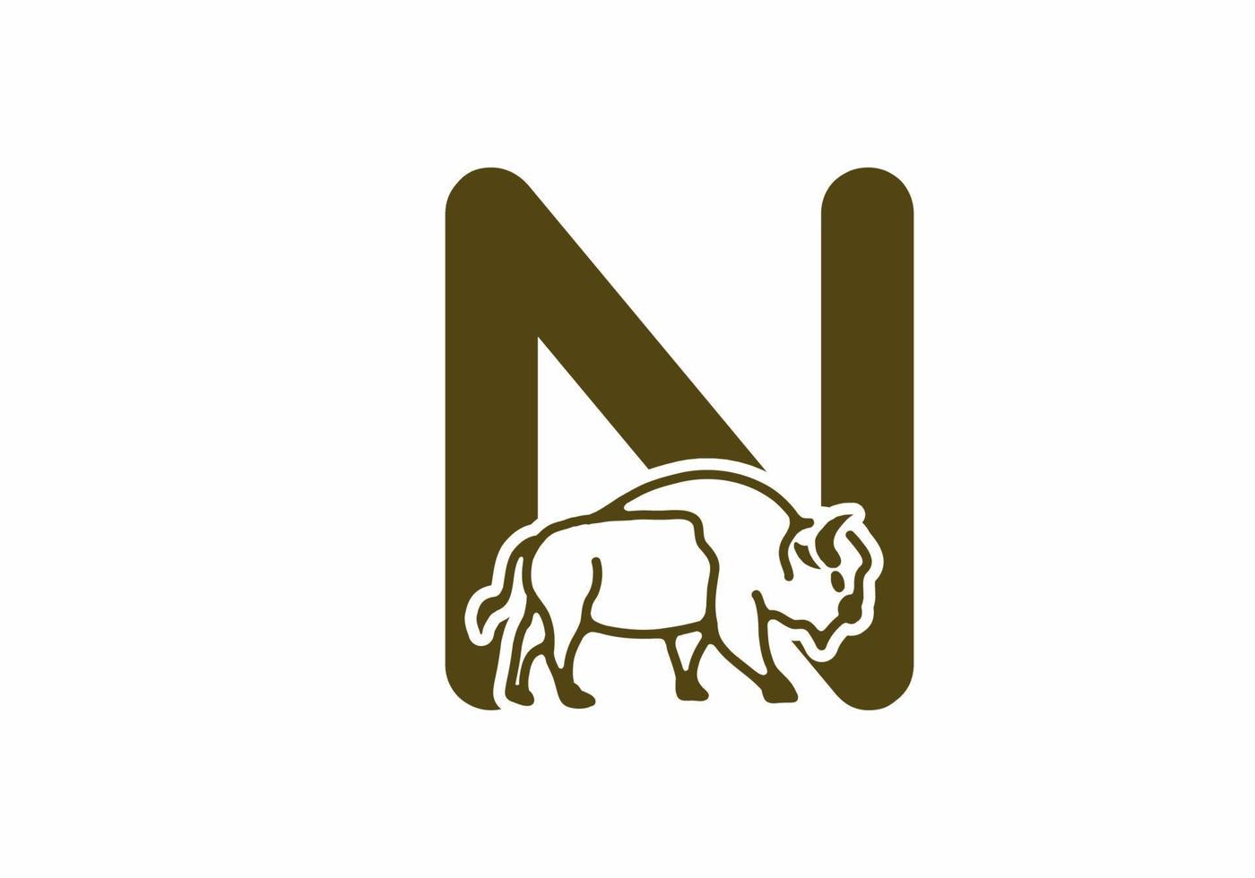 Initial letter N with bison line art vector