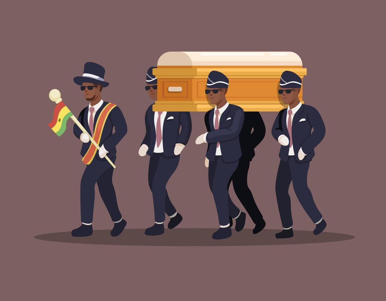 Ghana Dancing Pallbearer ritual traditional ceremony cartoon illustration vector