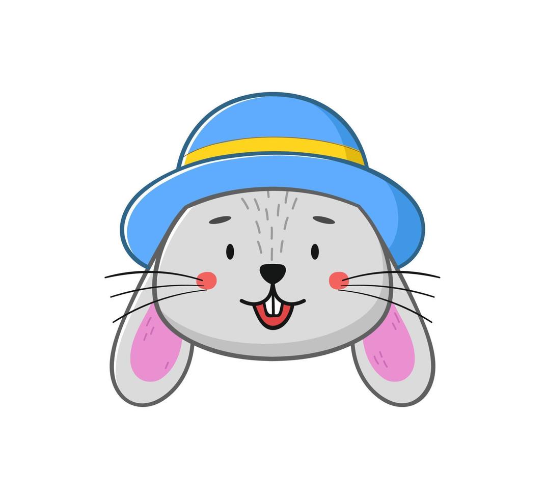 Cute rabbit in hat. Little bunny in cartoon style. Vector illustration.