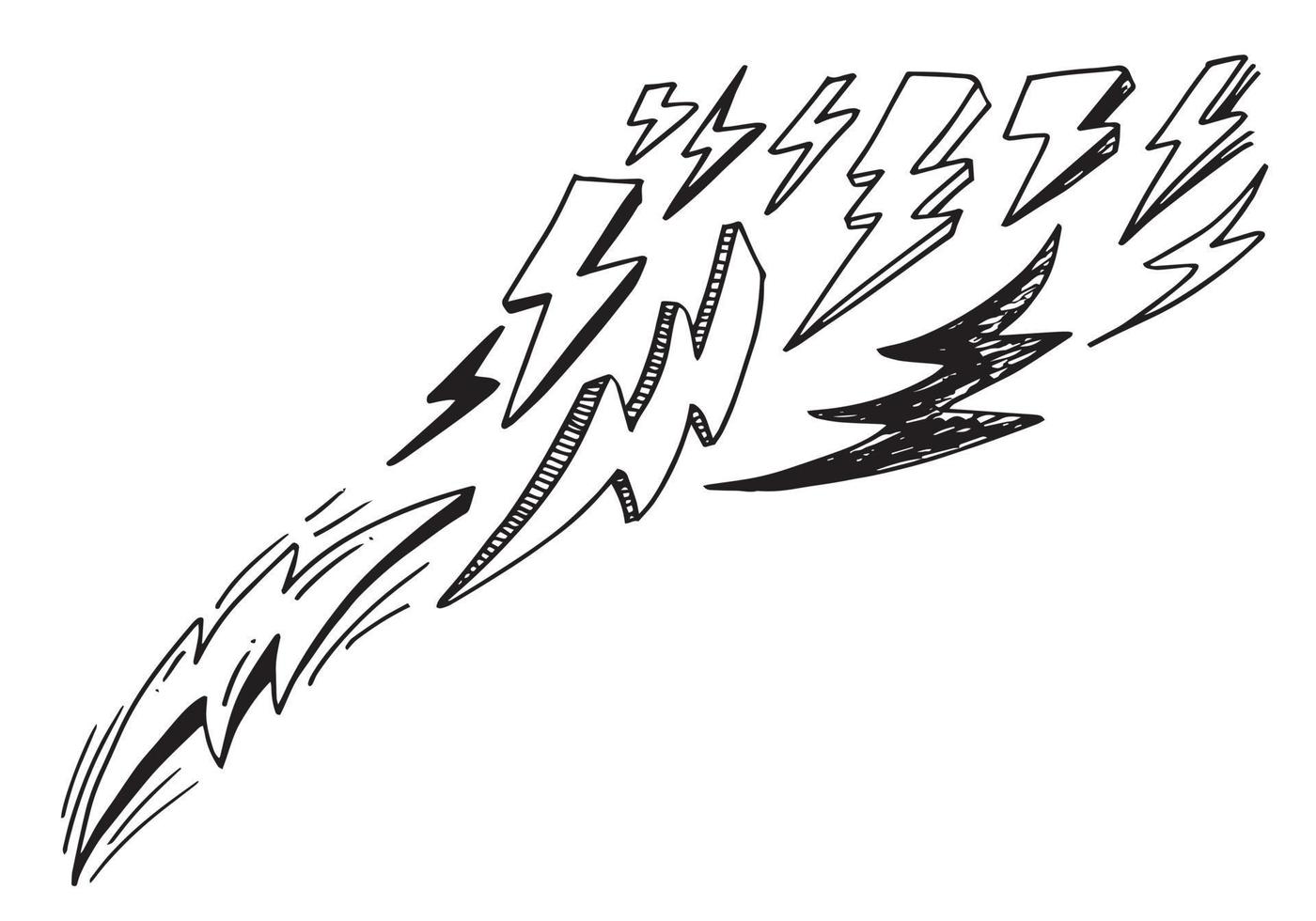 set of hand drawn vector doodle electric lightning bolt symbol sketch illustrations. thunder symbol doodle icon .