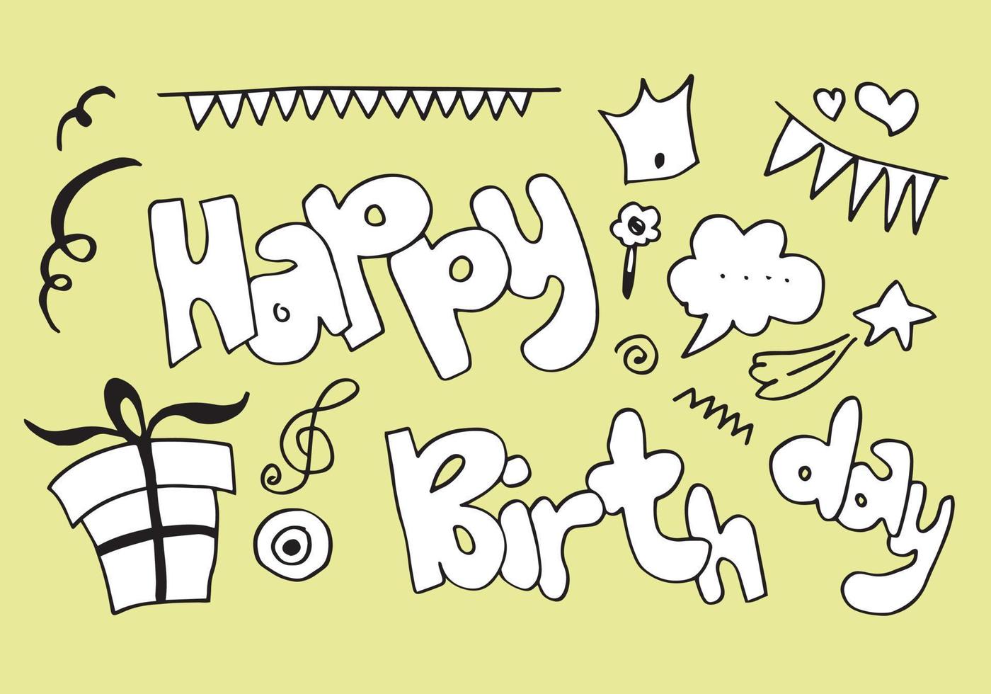 set of hand drawn doodle cartoon objects and symbols on the birthday party. vector