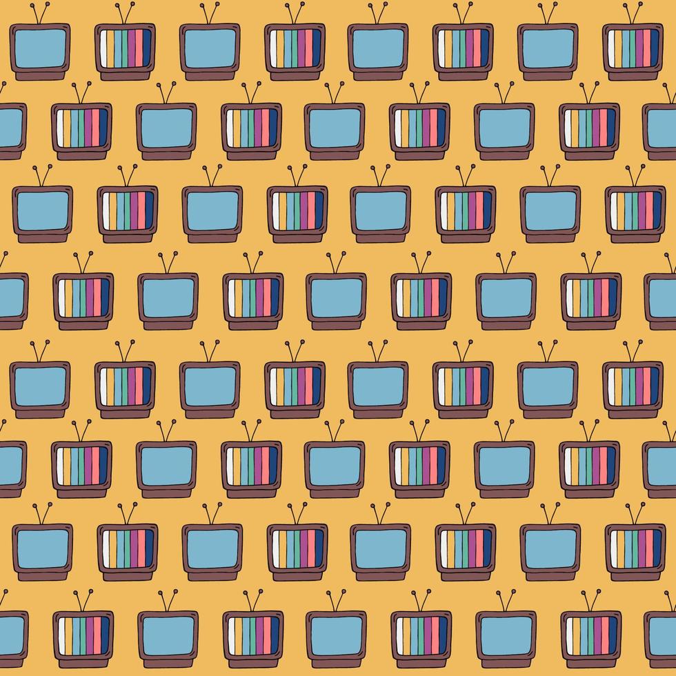 Retro TV pattern. 90s or 80s style doodles seamless background. Colorful old television. Doodle illustration for vintage designs vector