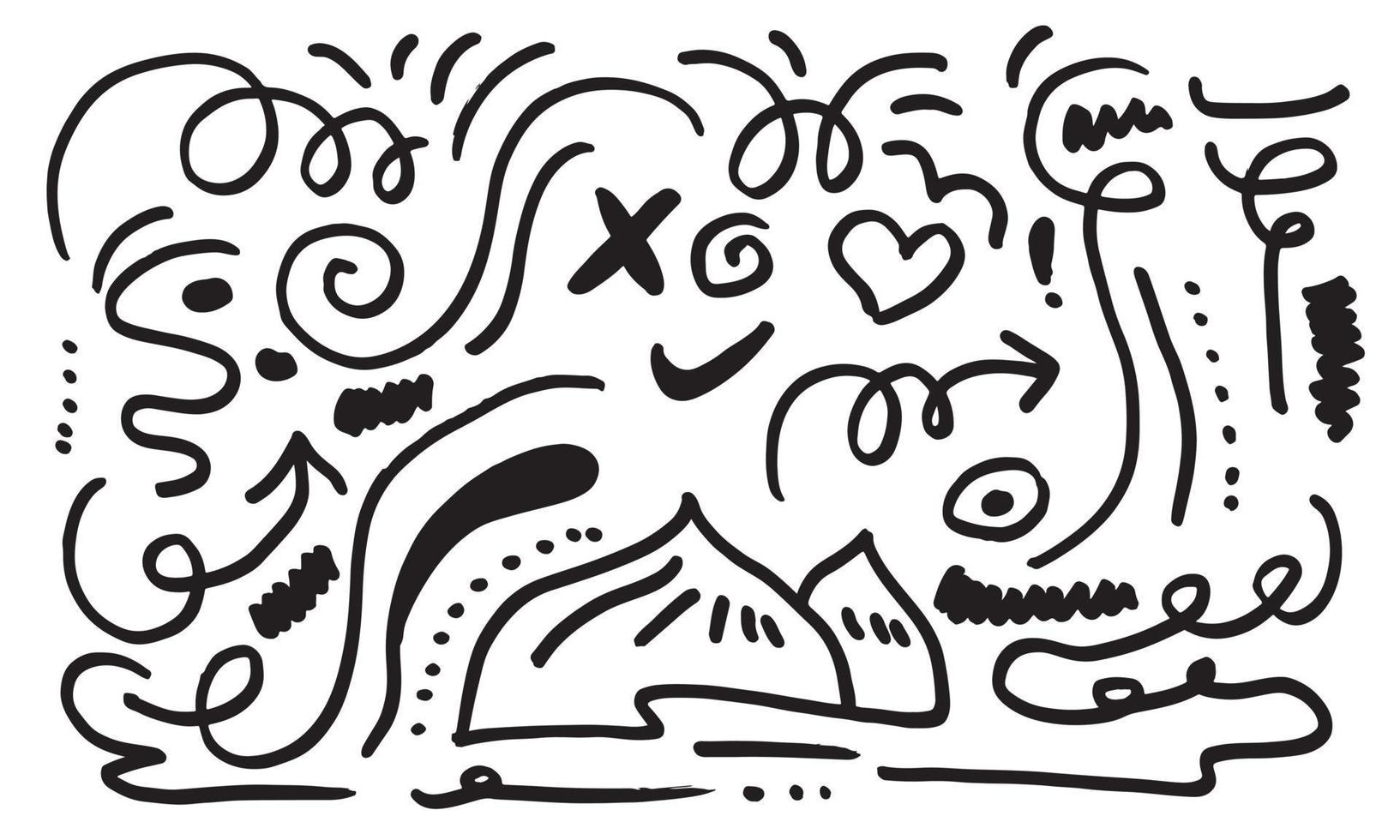 Hand drawn vector sketchy Doodle cartoon set of curls and swirls decorative elements for concept design