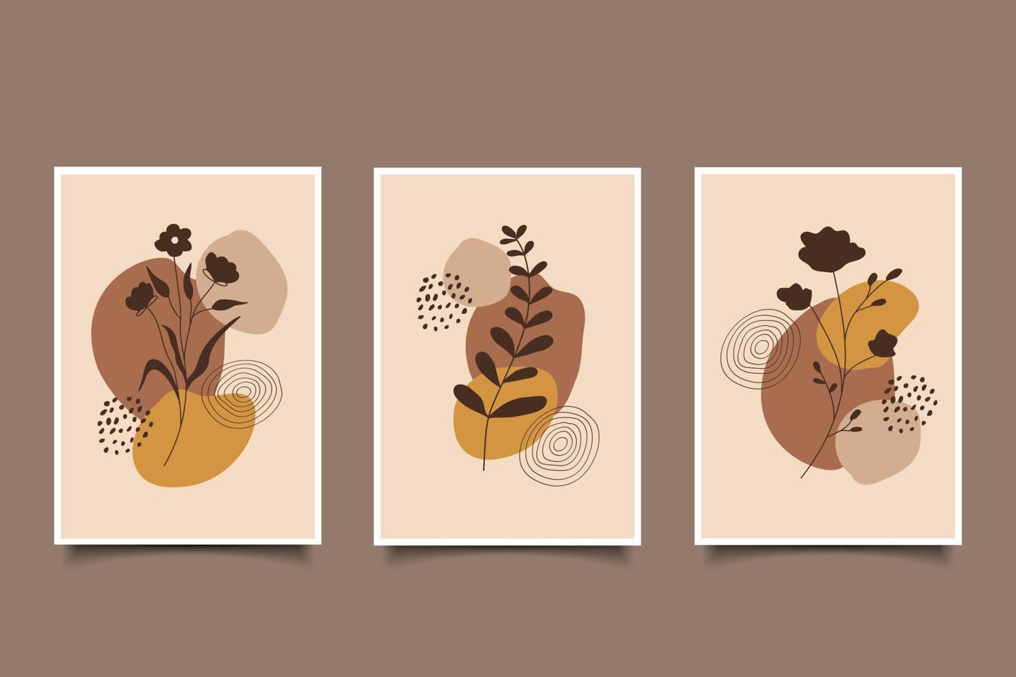 Set of abstract flowers and leaves composition with organic shapes poster design vector