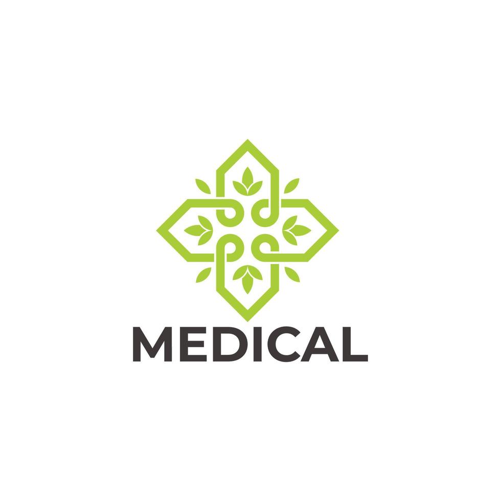 hoja más médico hierbas línea diseño símbolo logo vector