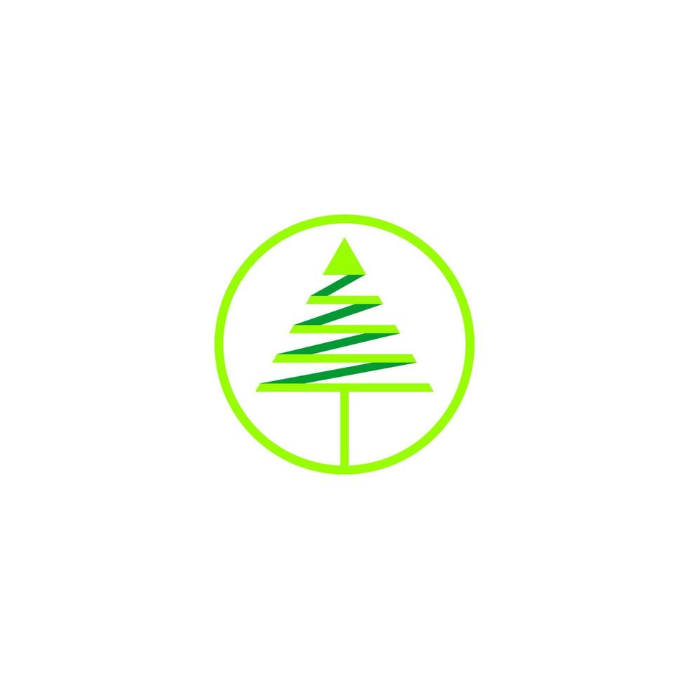 verde pino árbol triángulo cinta circulo símbolo logo vector