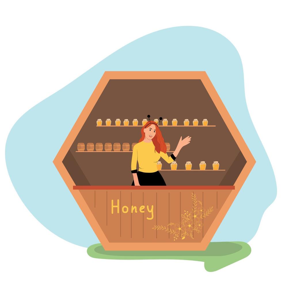 Sweet honey stall. Vector illustration