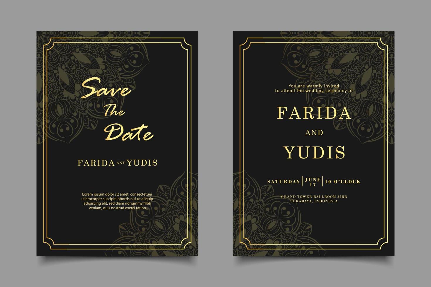 Set of luxury wedding invitation template design vector