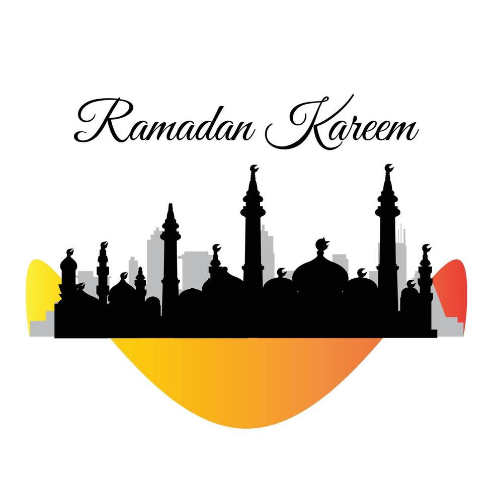 Ramadan Kareem greeting card background vector design, Islamic holidays, with star lamp mosque design and Arabic writing