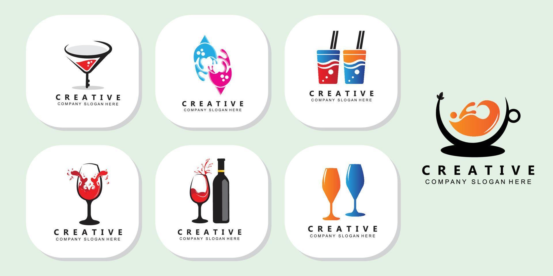 sparkling wine glass logo icon vector, cafe inspiration template, illustration vector