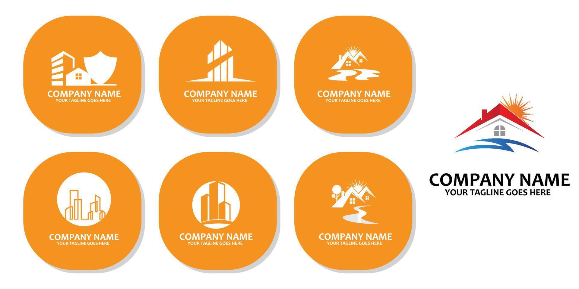 Urban building construction logo icon symbol, house, apartment, city view vector