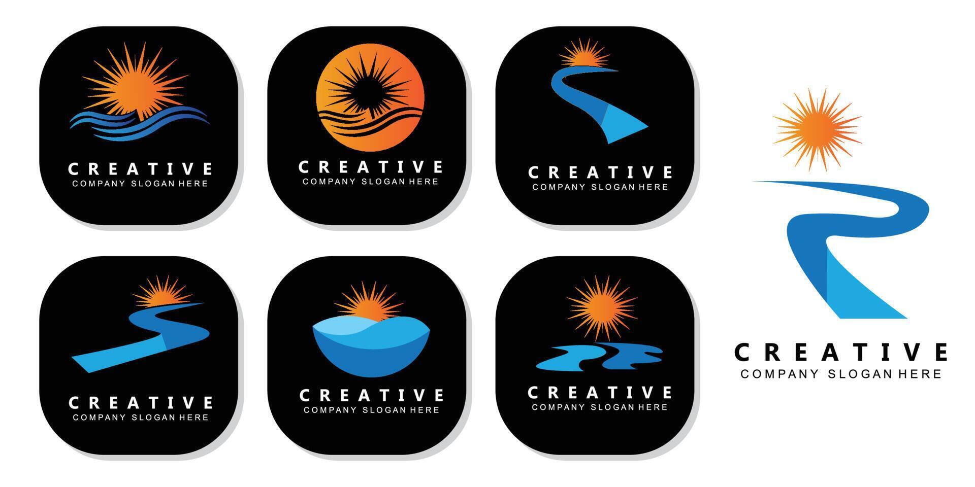 simple sun and river logo free icon design vector