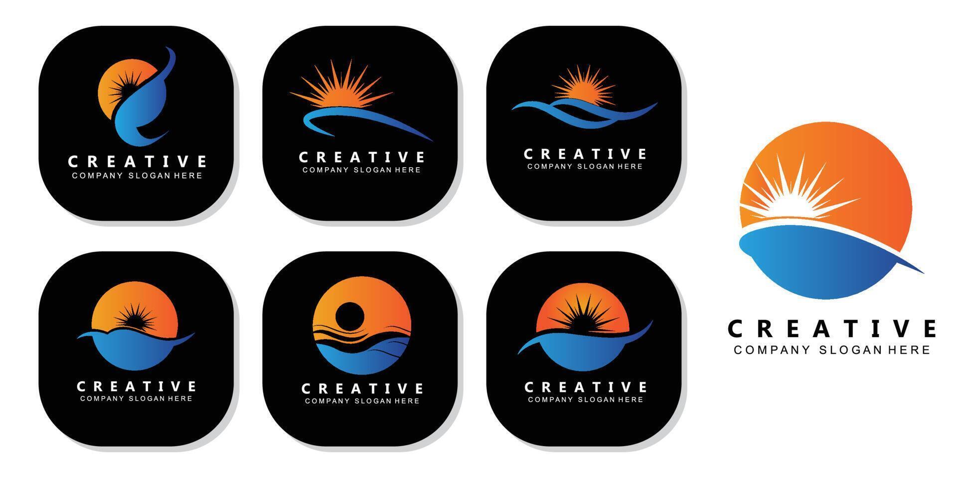 vector de diseño de icono libre de logotipo de sol y río simple