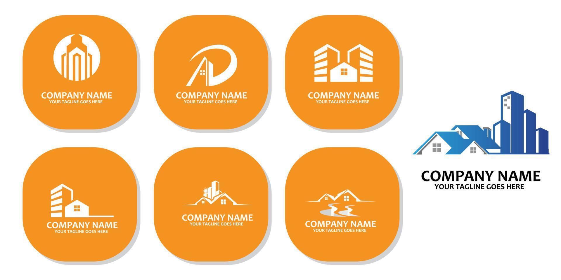 Urban building construction logo icon symbol, house, apartment, city view vector