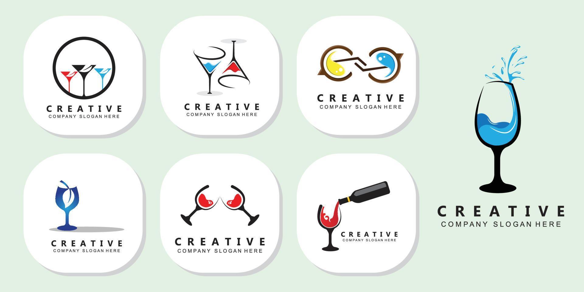 sparkling wine glass logo icon vector, cafe inspiration template, illustration vector