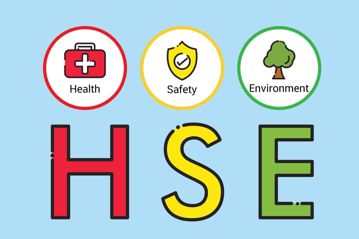 concepto hse, acrónimo de entorno de seguridad sanitaria, diseño de iconos vectoriales vector