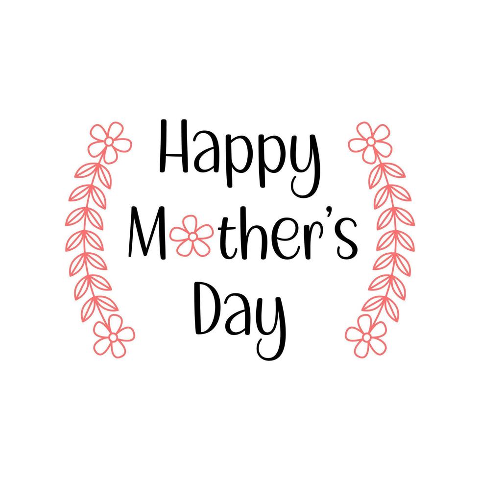 Happy Mothers Day phrase with floral hand drawn decoration. Vector quote illustration for holiday of mothers