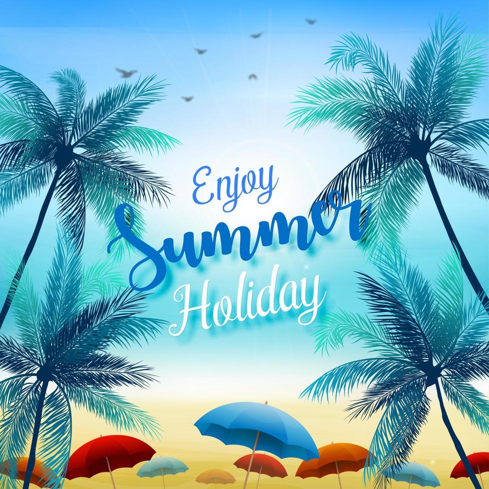 Enjoy summer holidays with umbrellas and palm trees vector