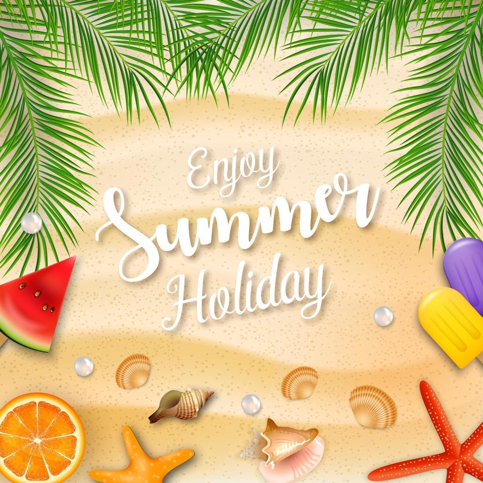 Enjoy summer holidays background with palm trees and beach elements vector