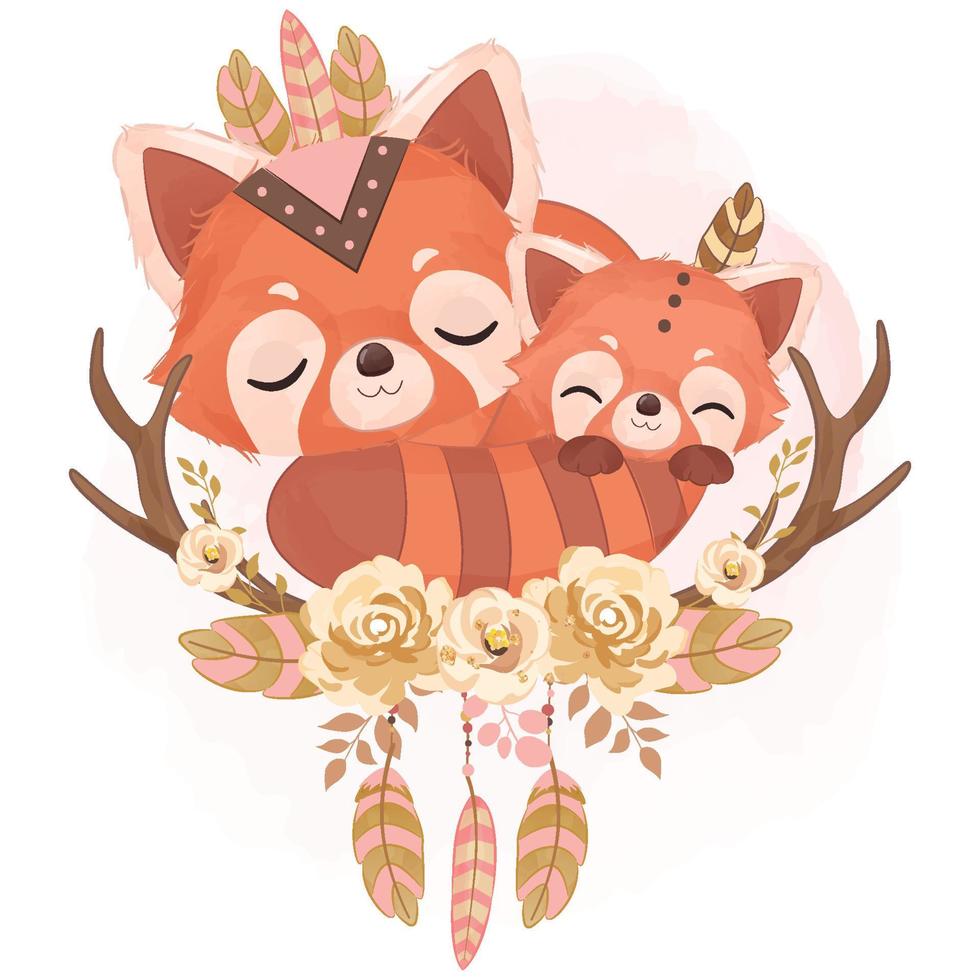Adorable Bohemian Animals Mom and Baby Illustration vector