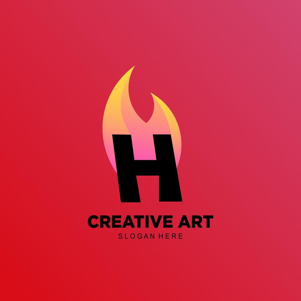 h letter fire logo icon colorful gradient design vector