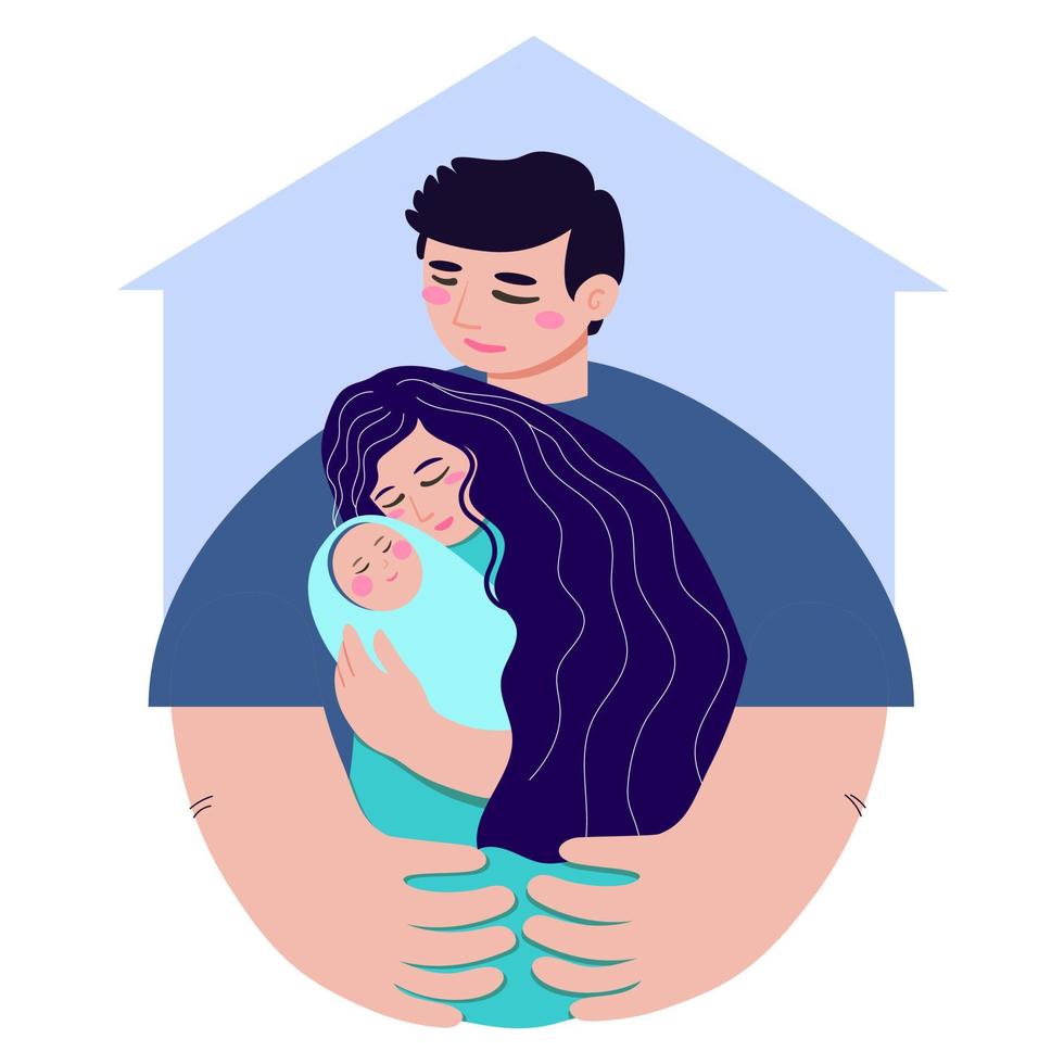 Family hugs. Happy young parents vector