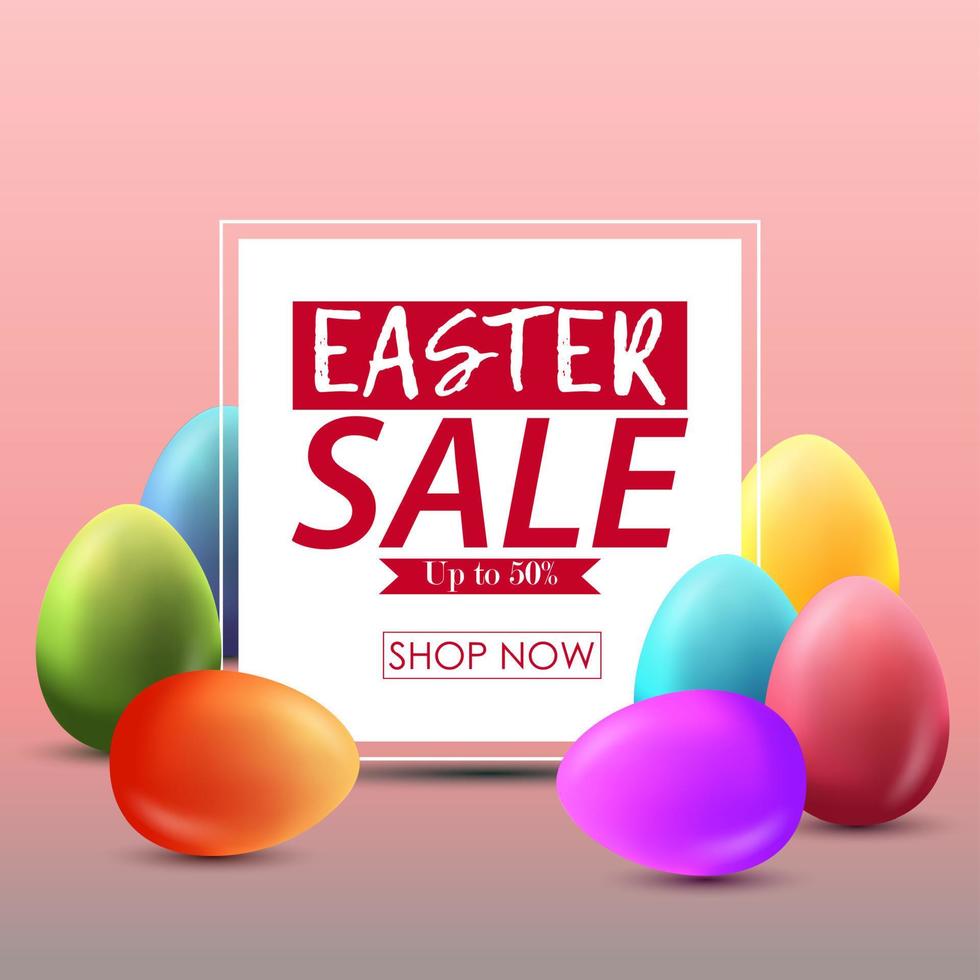Easter sale banner background with beautiful colorful eggs vector