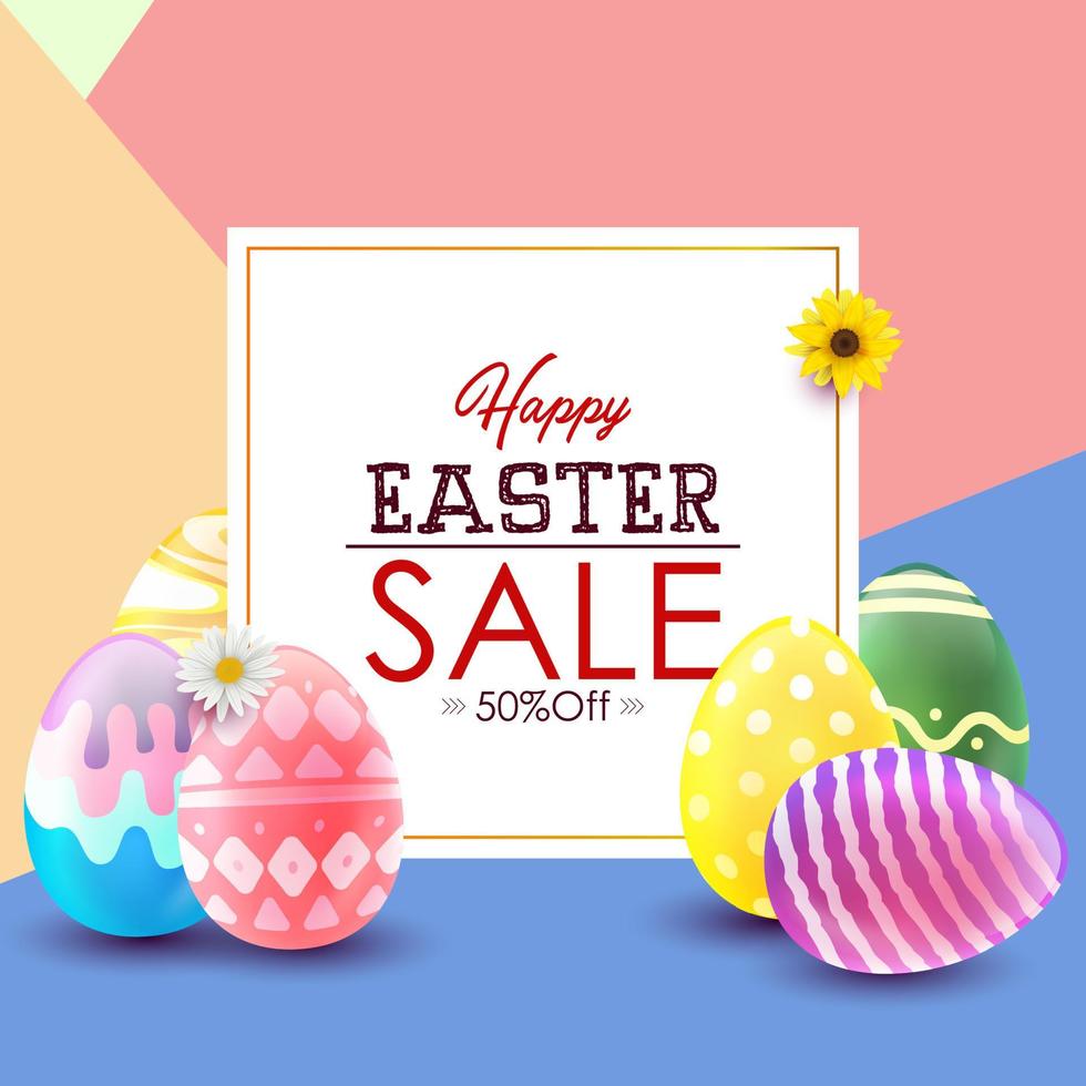Easter sale banner background template with beautiful colorful flowers and eggs vector