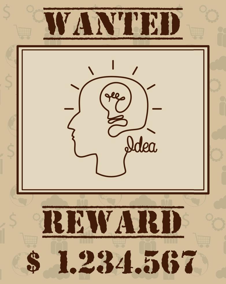Wanted human idea concept. Wanted vintage poster vector