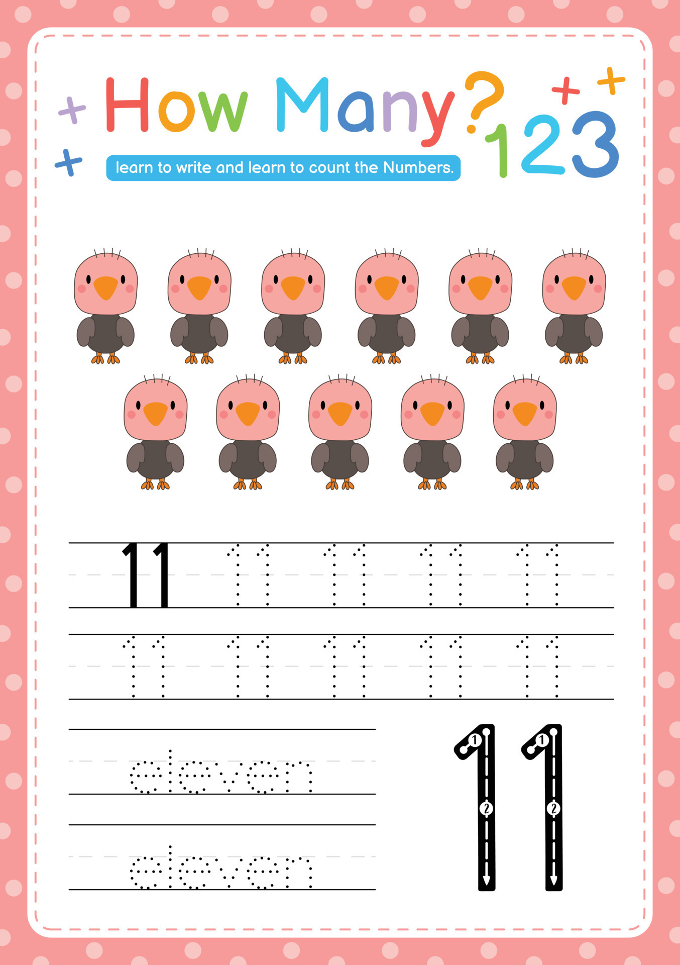 Numbers Tracing Template By Counting Baby Animal Number 11 19848491 