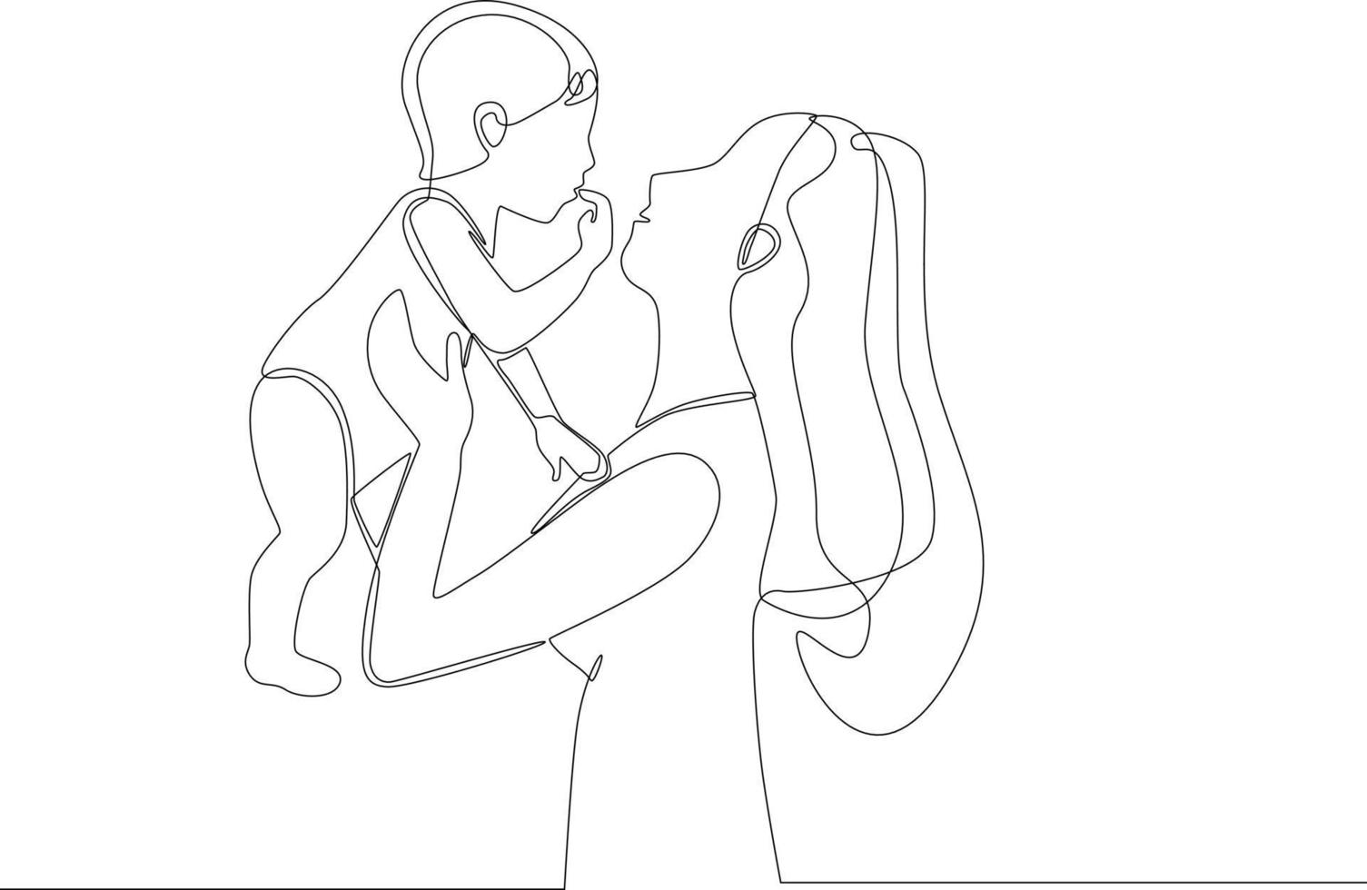 Single one line drawing. Young mother throwing baby up. Mother's day. Continuous line draw design graphic vector illustration.