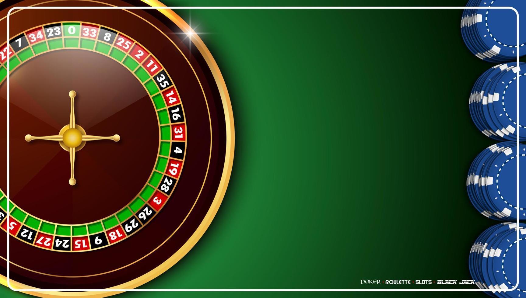 Casino roulette wheel with casino chips on green casino table vector