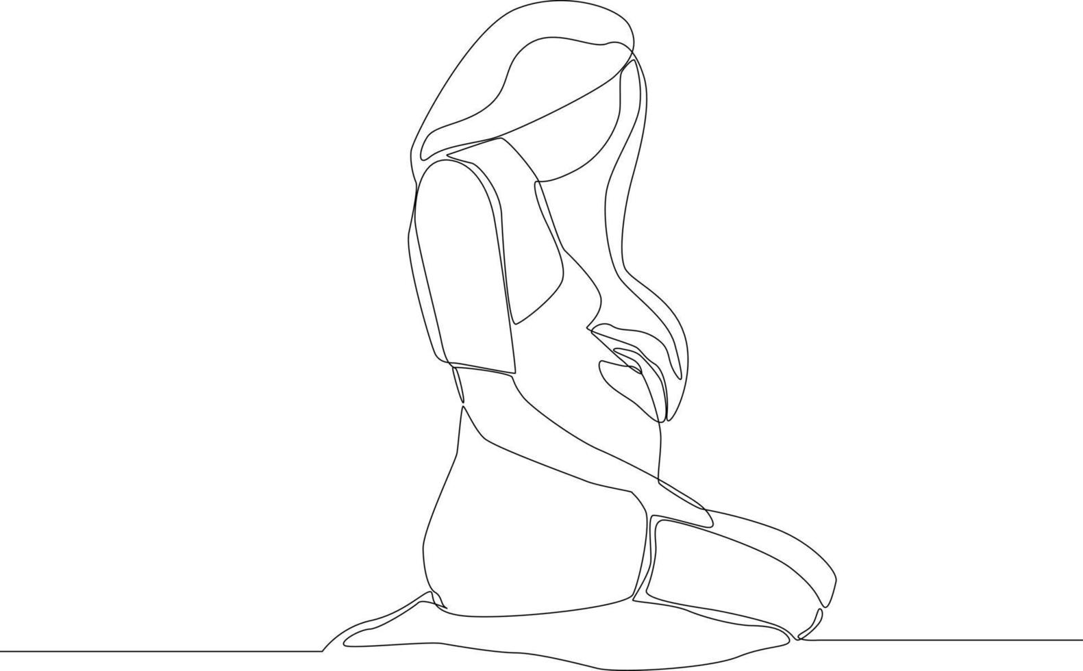 Continuous one line drawing of happy pregnant woman sitting with big belly. Vector illustration.