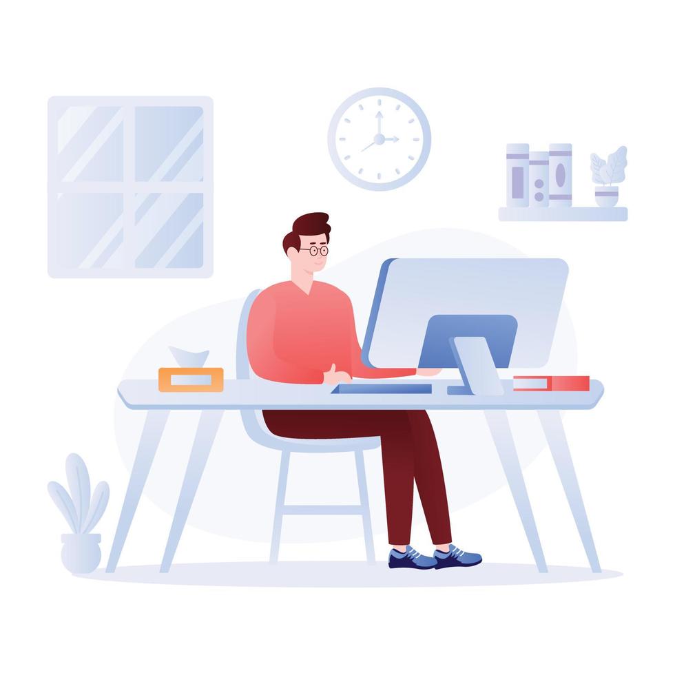 Person doing remote work, flat illustration vector
