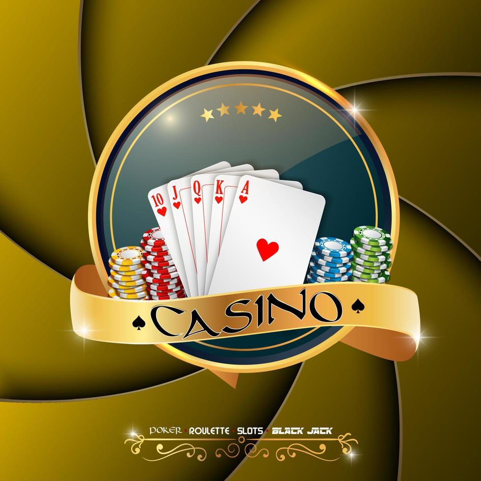póker casino bandera con papas fritas y tarjetas vector